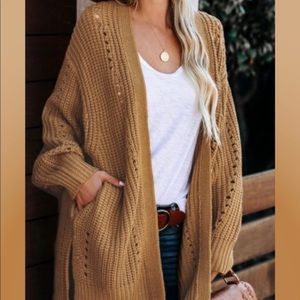 Drop Shoulder Open Front Cardigan Split Side NEW Medium Pockets
